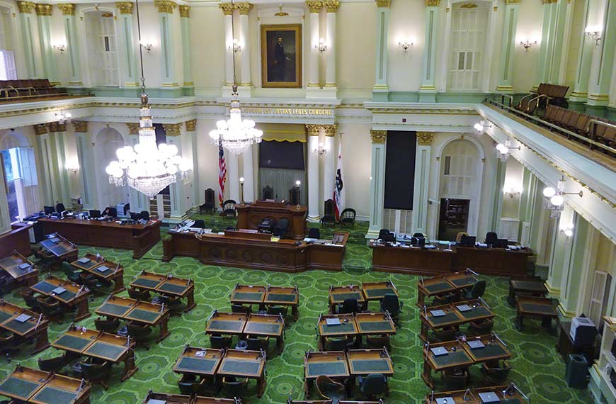 Image of the California Sate Assembly chamber in Sacramento